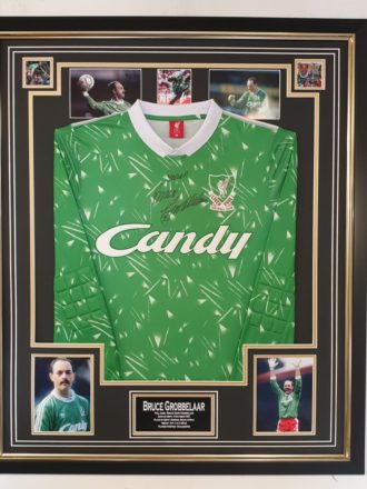 BRUCE GROBBELAAR SIGNED LIVERPOOL SHIRT IN QUALITY FRAME WITH PHOTO MONTAGE