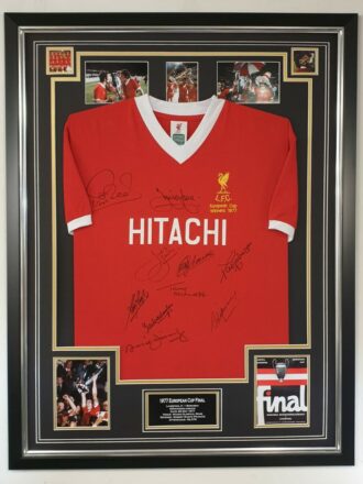 1977 European Cup Final Liverpool squad signatures on Shirt Framed