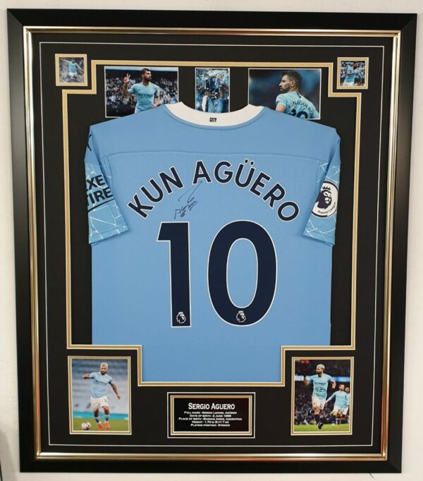 Aguero Signed Manchester City Shirt Framed