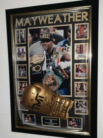 Mayweather Signed Gold Boxing Glove Framed