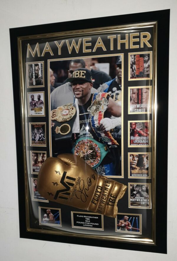 Mayweather Signed Gold Boxing Glove Framed