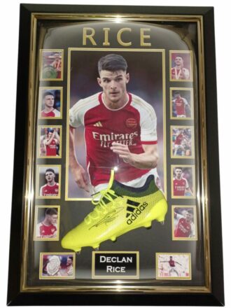 DECLAN RICE SIGNED BOOT WITH ARSENAL FC PHOTOS FRAMED