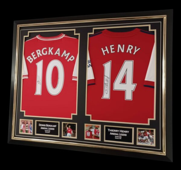 DENNIS BERGKAMP & THIERRY HENRY ARSENAL LEGENDS SIGNED SHIRTS FRAMED