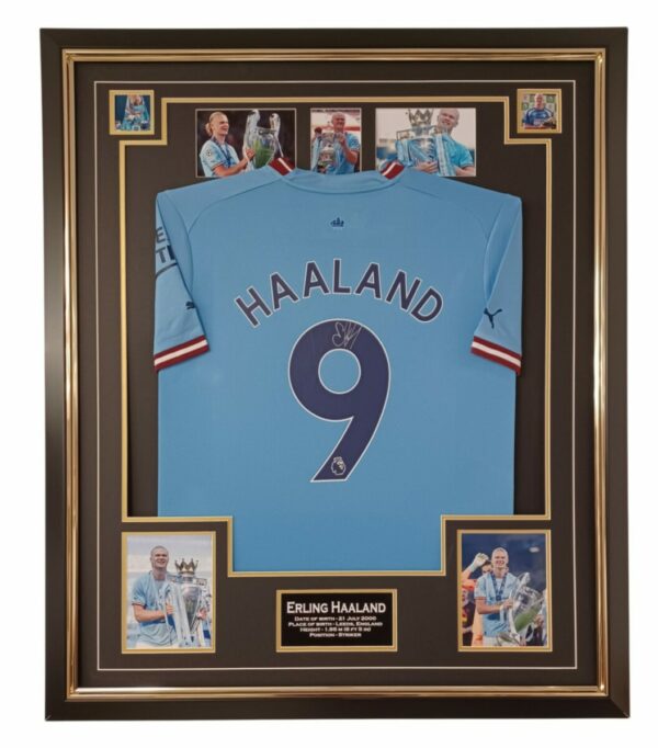 ERLING HAALAND SIGNED MANCHESTER CITY FC SHIRT FRAMED