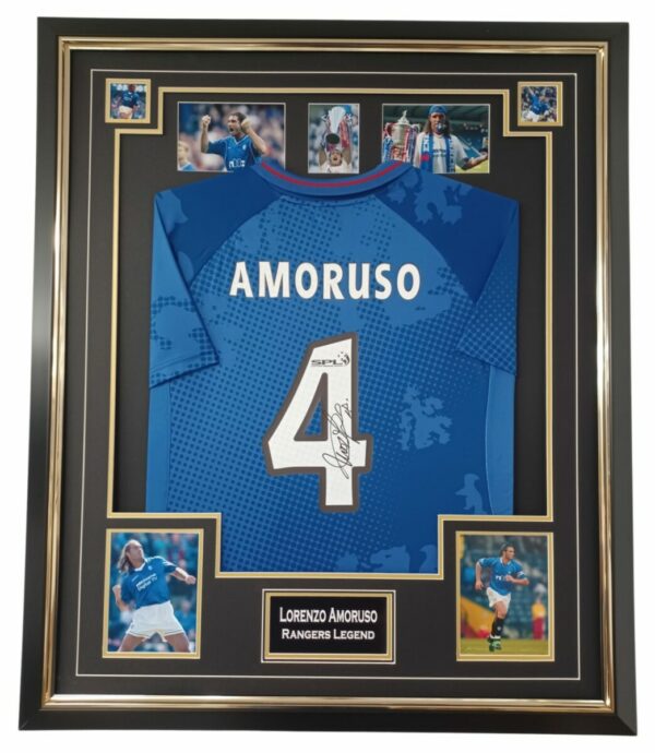 LORENZO AMORUSO SIGNED RANGERS FC SHIRT FRAMED