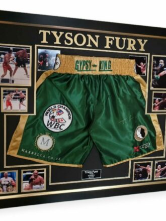 TYSON FURY GYPSY KING SIGNED GREEN SHORTS FRAMED